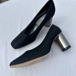 Valentini Shoe Black Women 11 Round Heel Pump Glitter Metallic Accent Sparkle